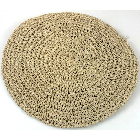 Karl Lagerfeld Paris Woven Straw French Girl Beret Cap Hat in Natural OS NWT - Picture 9 of 10